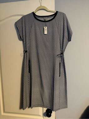 Talbots Navy and White Geometric Tie-Side Midi Dress